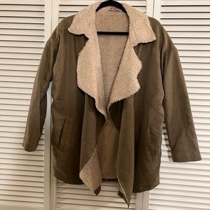 COZY GREEN AND WHITE OVERSIZED FUR JACKET TRENCH COAT